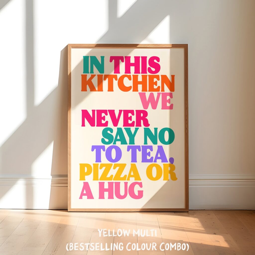Decorative kitchen wall art prints showcasing vibrant fruits and vegetables.