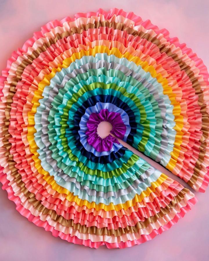 Vibrant rainbow ruffled circle from @kendallandco with layered fabric texture in full spectrum colors