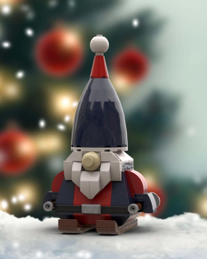 Navy and red lego christmas decorations gnome from @briksmax_2.0 with white beard and pointed hat design