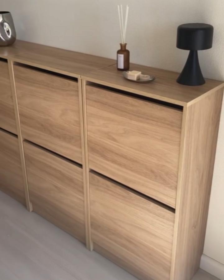 Light natural wood Ikea Bissa storage units with minimal decor from @honeytnr in a bright room ikea bissa hacks & ideas