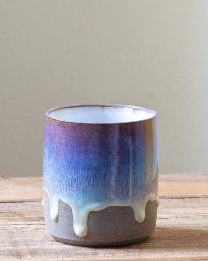 purple and blue glazed ceramic planter with dripping effect from @staceywallingtonceramics perfect for succulent planter ideas
