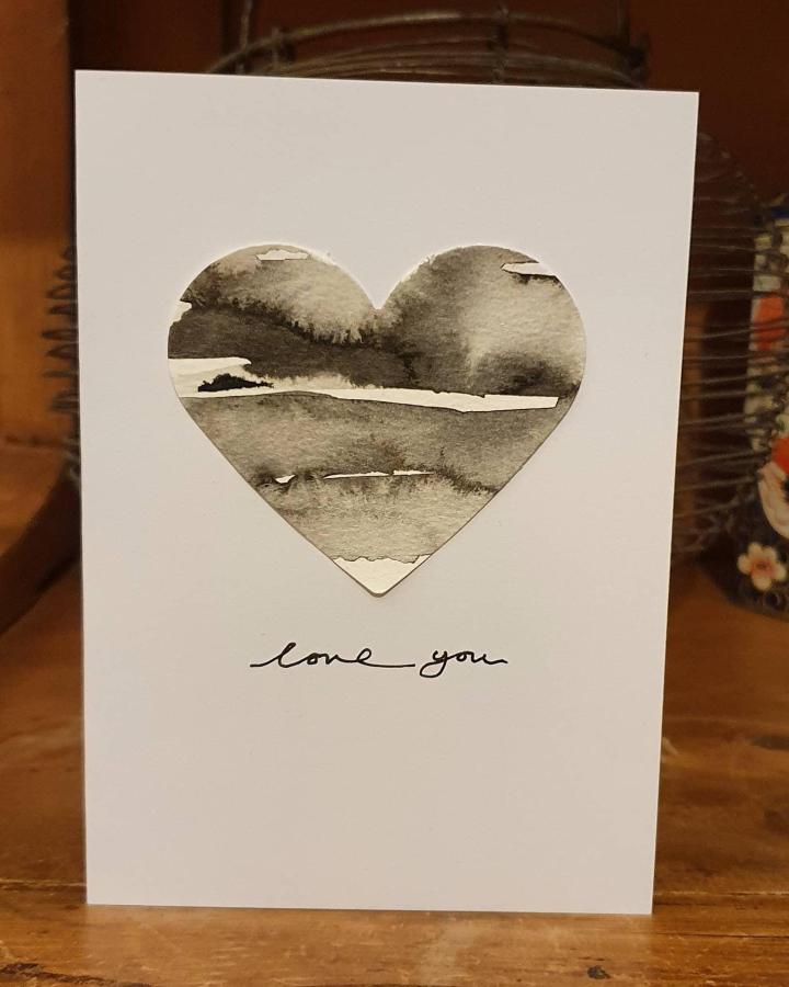 black and gray watercolor heart cutout handmade valentines card ideas on white cardstock from @shemakesnb simple elegant design