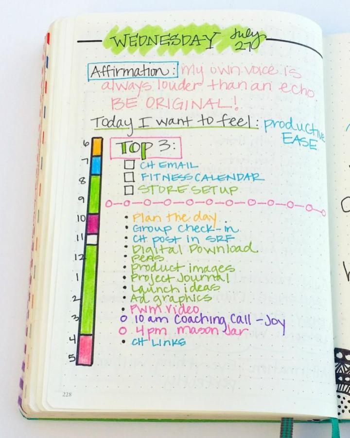 light pastel colors bullet journal page from sublimereflection mindful crafts for beginners with detailed time blocks and daily tasks checkboxes