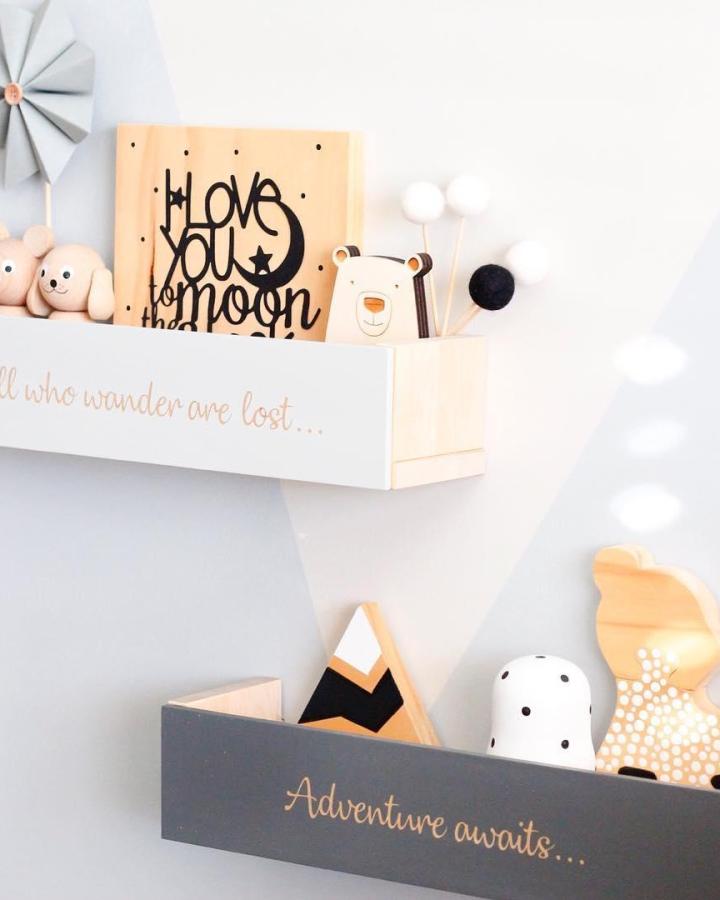 Light wood spice racks with white and dark grey front panels featuring scripted quotes from @designed.by_I enhancing ikea spice rack hacks with secure design.