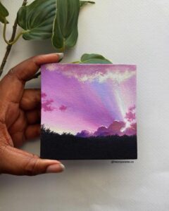 Lavender sunset mini canvas from @neonpalette.co. Black horizon glows beneath blended clouds.