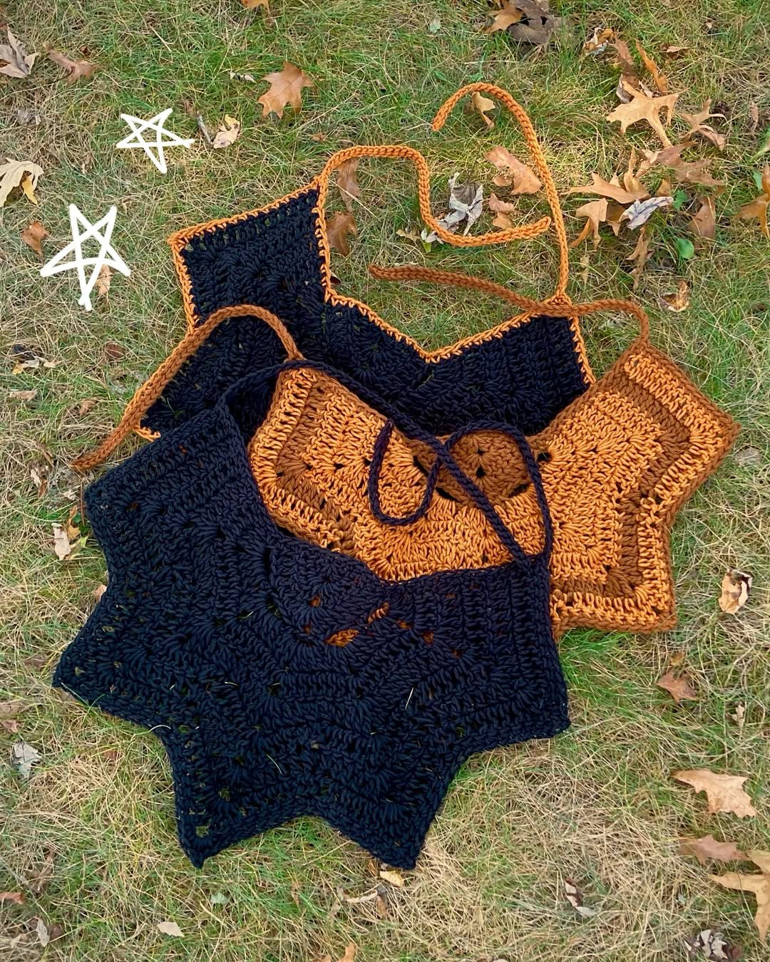 Black and orange bat bandana among handmade crochet accessories for spooky seasonal style